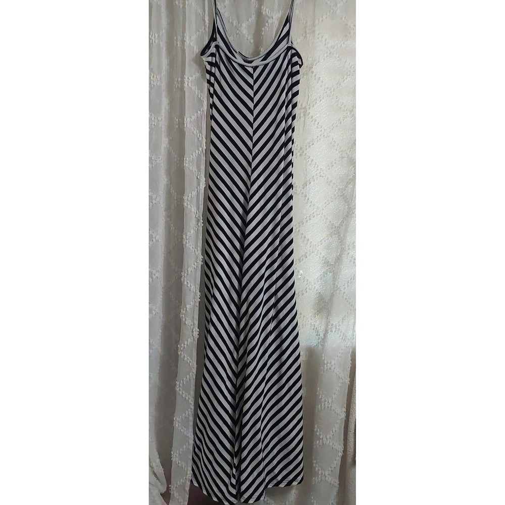 Pink Crayon Black White Striped Sleeveless Maxi Dress Large Chevron Jersey Knit